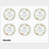 Monogram Retouradres Perzik Mint Koraal Bloem Ronde Sticker (Vel)