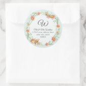 Monogram Retouradres Perzik Mint Koraal Bloem Ronde Sticker (Tas)