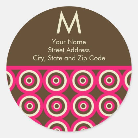 Monogram retouradres - Roze & Bruin Ronde Sticker (Voorkant)