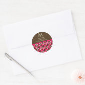 Monogram retouradres - Roze & Bruin Ronde Sticker (Envelop)