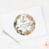 Monogram Retouradres Roze Ivoor Peon7 Bloem Ronde Sticker (Envelop)