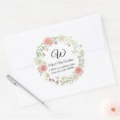 Monogram Retouradres Roze Ivoor Roos Bloem Ronde Sticker (Envelop)