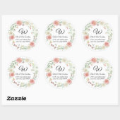 Monogram Retouradres Roze Ivoor Roos Bloem Ronde Sticker (Vel)