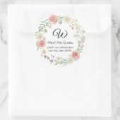 Monogram Retouradres Roze Ivoor Roos Bloem Ronde Sticker (Tas)