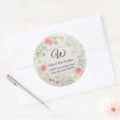 Monogram Retouradres Rustieke Houten Roze Bloem Ronde Sticker (Envelop)
