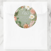 Monogram Retouradres Sage Koraal Pioen Roos Bloemm Ronde Sticker (Tas)