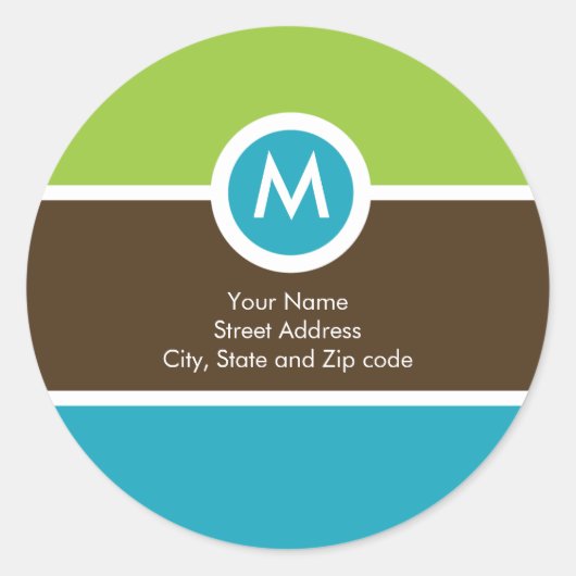 Monogram retouradres Sticker - groen/blauw/bruin (Voorkant)