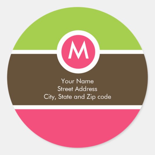 Monogram retouradres Sticker - groen/roze/bruin (Voorkant)