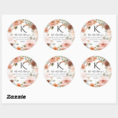 Monogram Retouradres Waterverf Bloem Roze Ronde Sticker (Vel)