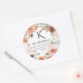 Monogram Retouradres Waterverf Bloemend Blush Ronde Sticker (Envelop)