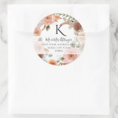 Monogram Retouradres Waterverf Bloemend Blush Ronde Sticker (Tas)