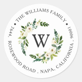 Monogram retouradres witte rozen Sticker