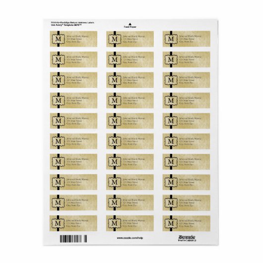 Monogram retouradreslabels etiket (Full Sheet)