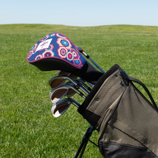 Monogram Retro 60's Blue Pink Flower Power Pattern Golfheadcover (Insitu)