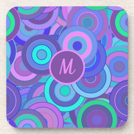Monogram Retro 60s Psychedelic Circles Pattern Bier Onderzetter (Voorkant)