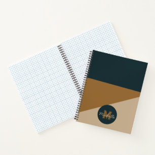 Monogram retro 70s Groen Bruin kleurblok Notitieboek