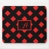Monogram Retro Black & Red Diamond Pattern Muismat (Voorkant)