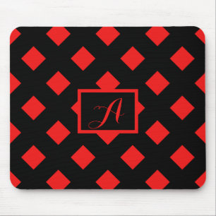 Monogram Retro Black & Red Diamond Pattern Muismat