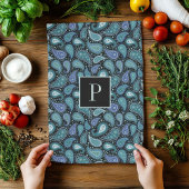 Monogram Retro Blau Paisley Patroon Theedoek