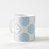 Monogram Retro Bloemen Berry Blues Polka Dot Koffiemok (Voorkant links)