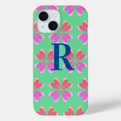 Monogram retro bloemengroen roze Case-Mate iPhone case (Achterkant)