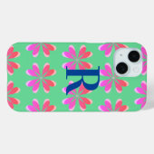 Monogram retro bloemengroen roze Case-Mate iPhone case (Achterkant (horizontaal))
