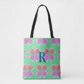 Monogram retro bloemengroen roze tote bag (Voorkant)