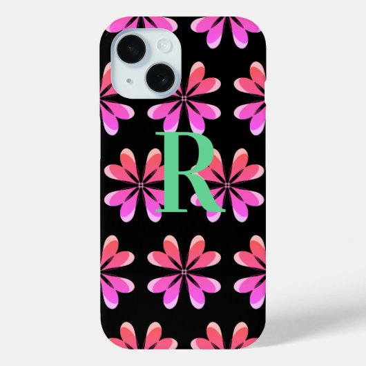 Monogram retro bloemenroze Case-Mate iPhone case (Achterkant)
