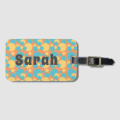 Monogram Retro Blue en Yellow Polka Dot Luggage Bagagelabel (Voorkant (horizontaal))