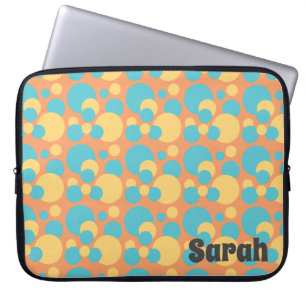 Monogram Retro Blue en Yellow Polka Dot Pattern Laptop Sleeve