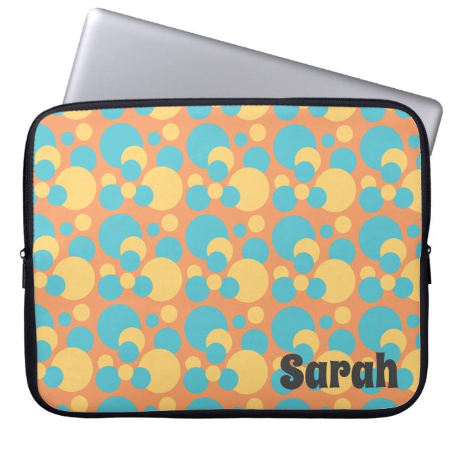 Monogram Retro Blue en Yellow Polka Dot Pattern Laptop Sleeve (Voorkant)