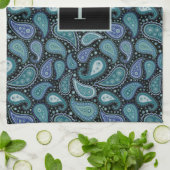 Monogram Retro Blue Paisley Pattern Theedoek (Gevouwen)
