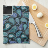 Monogram Retro Blue Paisley Pattern Theedoek (Quarter Fold)