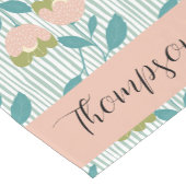 Monogram  retro botanisch met blauwe strepen korte tafelloper (Hoek)