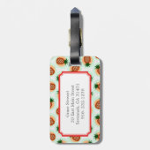 Monogram retro-bruine en anananassapatronen bagagelabel (Achterkant verticaal)