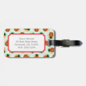 Monogram retro-bruine en anananassapatronen bagagelabel (Achterkant horizontaal)