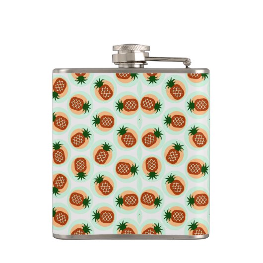 Monogram retro-bruine en anananassapatronen heupfles (Achterkant)