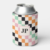 Monogram Retro Checkerboard Aangepast monogram Blikjeskoeler (Blikje Voorkant)