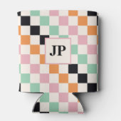 Monogram Retro Checkerboard Aangepast monogram Blikjeskoeler (Achterkant)