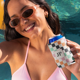 Monogram Retro Checkerboard Aangepast monogram Blikjeskoeler