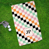 Monogram Retro Checkerboard Aangepast monogram Golfhanddoek