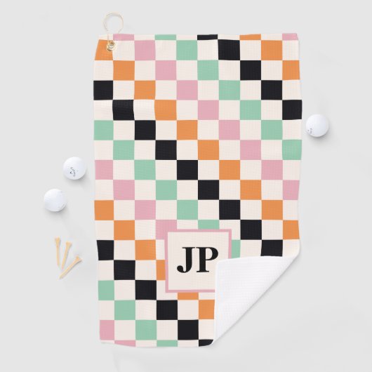 Monogram Retro Checkerboard Aangepast monogram Golfhanddoek (Insitu)