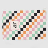 Monogram Retro Checkerboard Aangepast monogram Golfhanddoek (Horizontaal)
