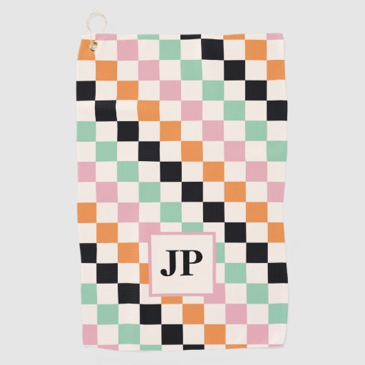Monogram Retro Checkerboard Aangepast monogram Golfhanddoek (Voorkant)