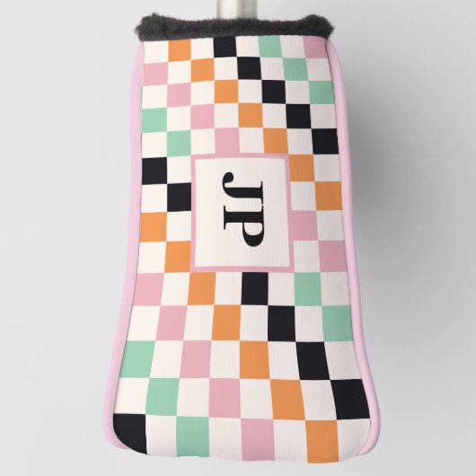 Monogram Retro Checkerboard Aangepast monogram Golfheadcover (Draai 90)