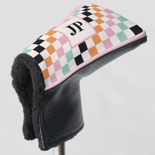 Monogram Retro Checkerboard Aangepast monogram Golfheadcover (3/4 voorkant)