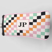 Monogram Retro Checkerboard Aangepast monogram Golfheadcover (Voorkant)