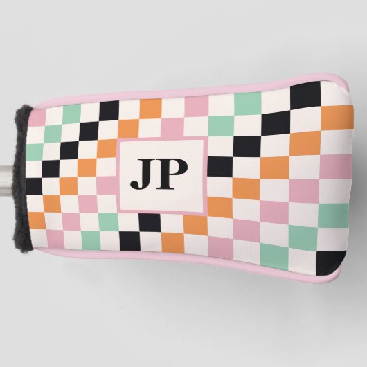 Monogram Retro Checkerboard Aangepast monogram Golfheadcover (Voorkant)