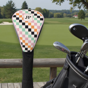 Monogram Retro Checkerboard Aangepast monogram Golfheadcover