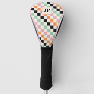 Monogram Retro Checkerboard Aangepast monogram Golfheadcover